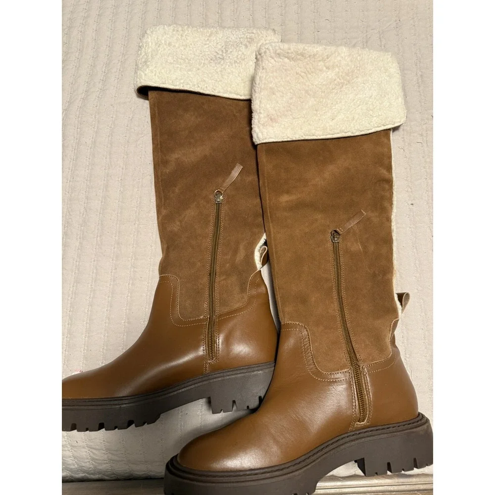 ZARA Over‎ The Knee Boots with Fleece Trim